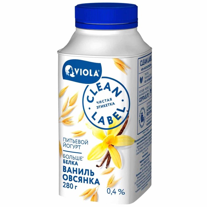 Йогурт питьевой Viola Clean Label Ваниль-Овсянка 0,4% 280гр пэт