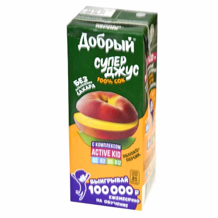 Сок Супер Джус Active kid яблоко и персик 0,2л т/п