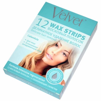 Восковые полоски для лица Velvet Деликатное удаление волос 12шт к/у