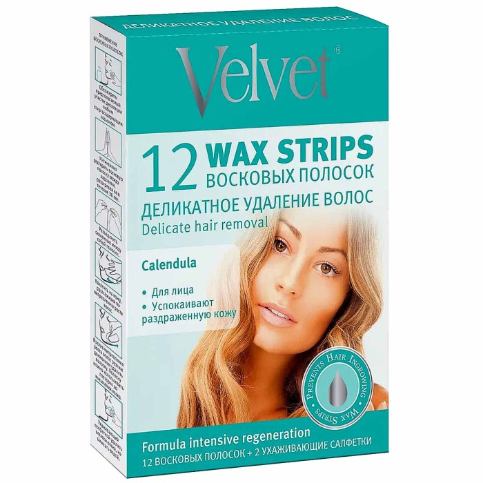 Восковые полоски для лица Velvet Деликатное удаление волос 12шт к/у