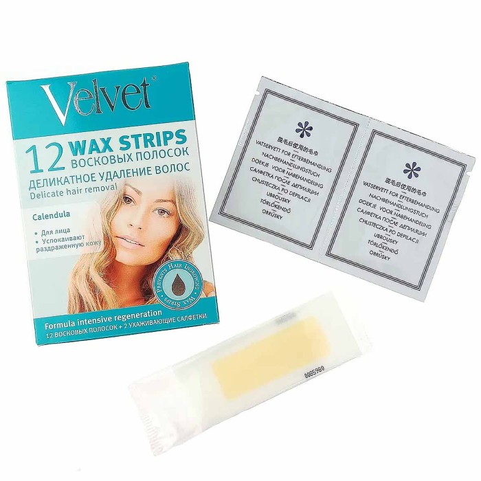 Восковые полоски для лица Velvet Деликатное удаление волос 12шт к/у