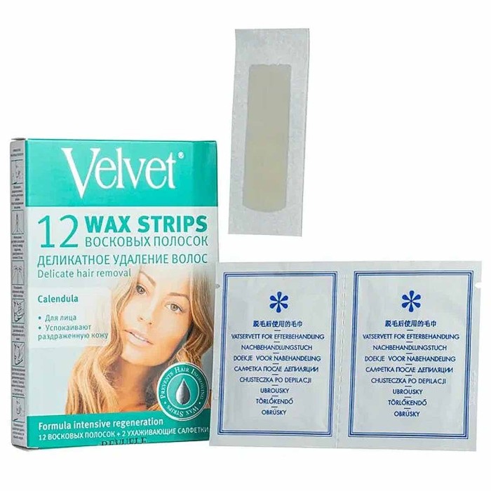 Восковые полоски для лица Velvet Деликатное удаление волос 12шт к/у