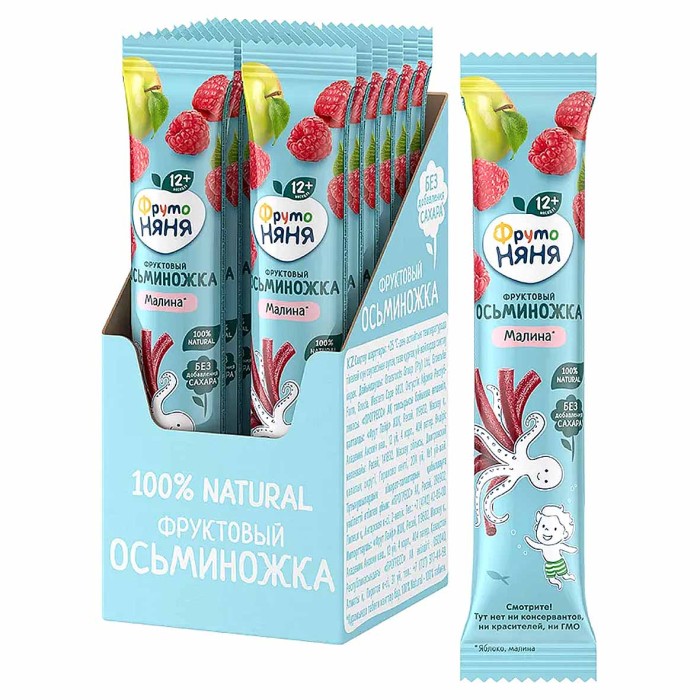 Кусочки фруктовые Фруто Няня Осьминожка яблоко-малина 16гр м/у