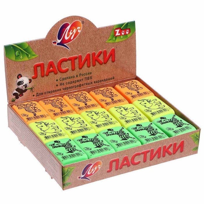 Ластик Луч Zoo флуоресцентный 35*25*8мм арт1968-08