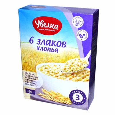 Хлопья Увелка 6 злаков 350гр к/у