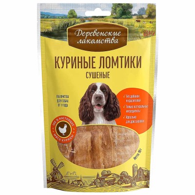 Лакомство для собак Деревенские лакомства куриные ломтики сушеные 90гр д/п