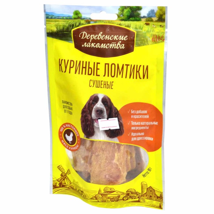 Лакомство для собак Деревенские лакомства куриные ломтики сушеные 90гр д/п