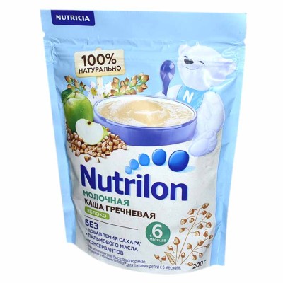 Каша Nutrilon гречневая молочная с яблоком с 6мес 200гр д/п