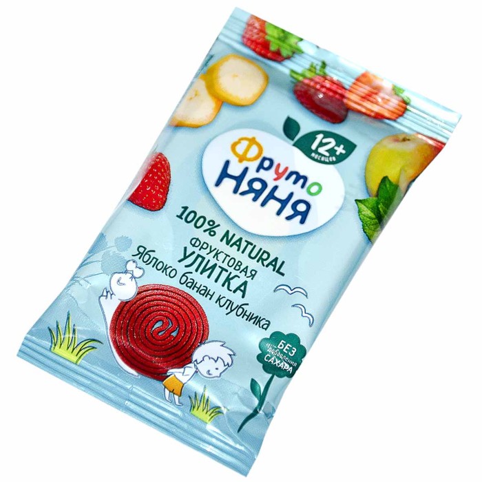 Кусочки фруктовые ФрутоНяня  Улитка-яблоко-клубника-банан 15гр м/у