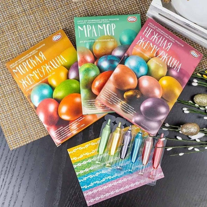 Краситель пищевой для яиц Домашняя кухня перламутровый блеск 6шт к/у