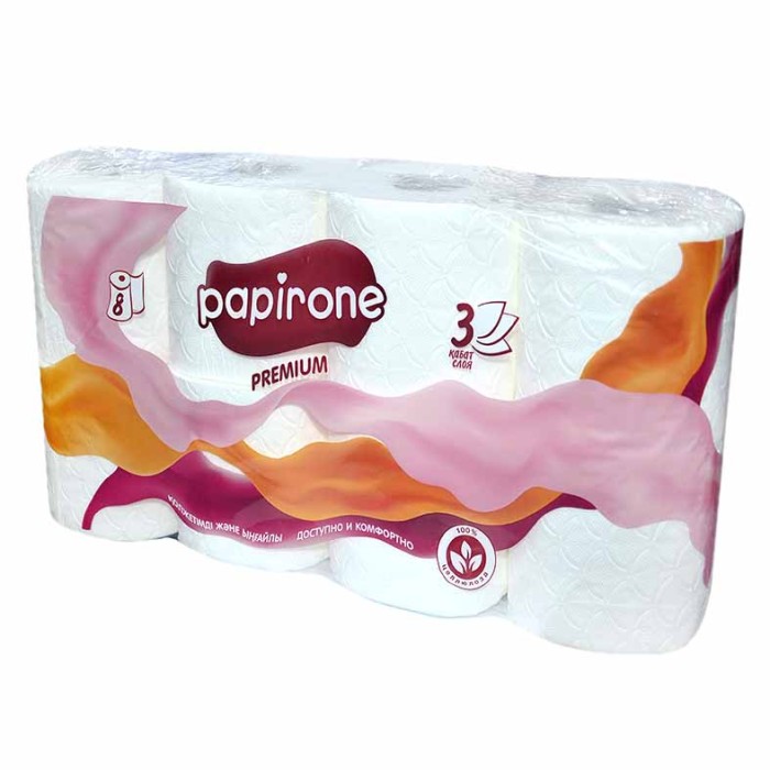 Бумага туалетная Papirone Premium белая 3-сл 8шт м/у