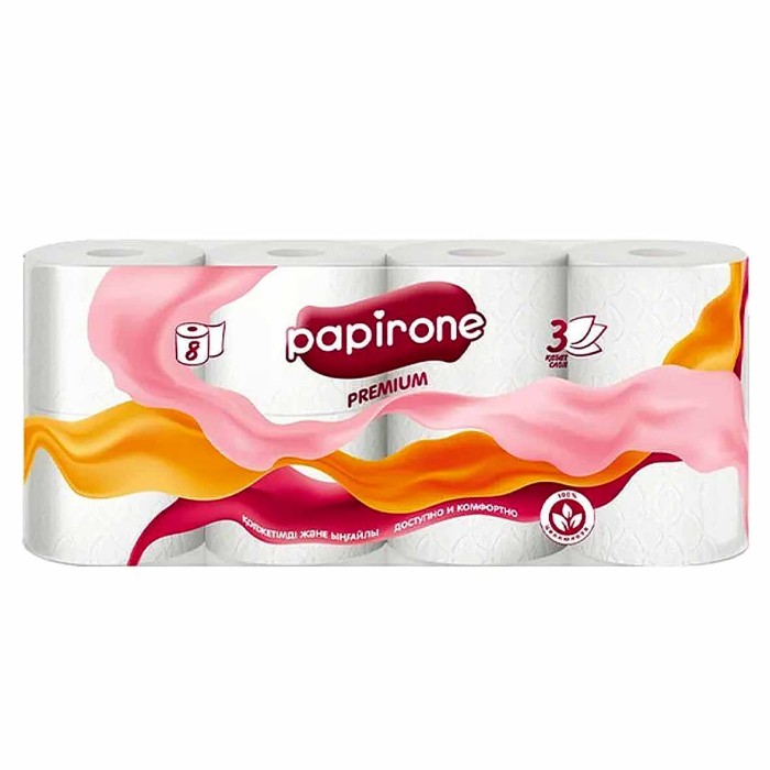 Бумага туалетная Papirone Premium белая 3-сл 8шт м/у