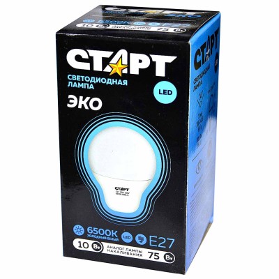 Лампа светодиодная Старт LED GLS E27 10W65WS холодный-белый к/у