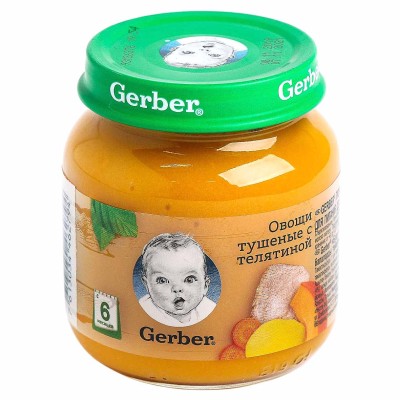 Пюре Gerber овощи тушеные с телятиной с 6мес 130гр ст/б
