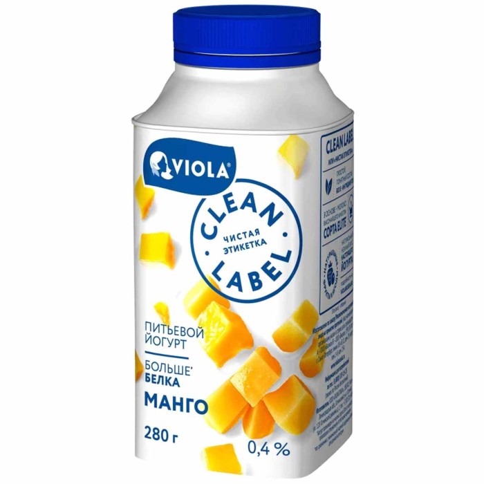 Йогурт питьевой Viola Clean Label Манго 0,4% 280гр пэт