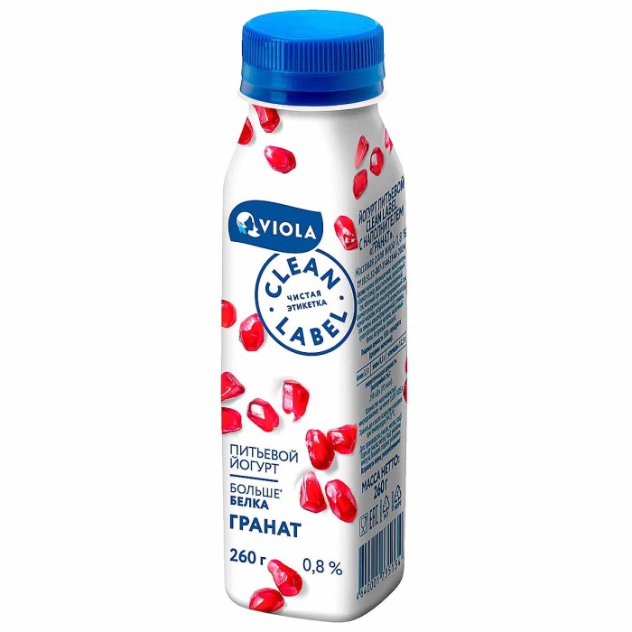 Йогурт питьевой Clean Label с наполнителем гранат 0,8%  260мл пэт