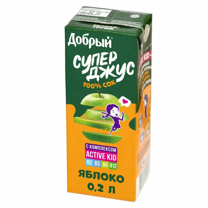 Сок Супер Джус Active kid яблочный 0,2л т/п