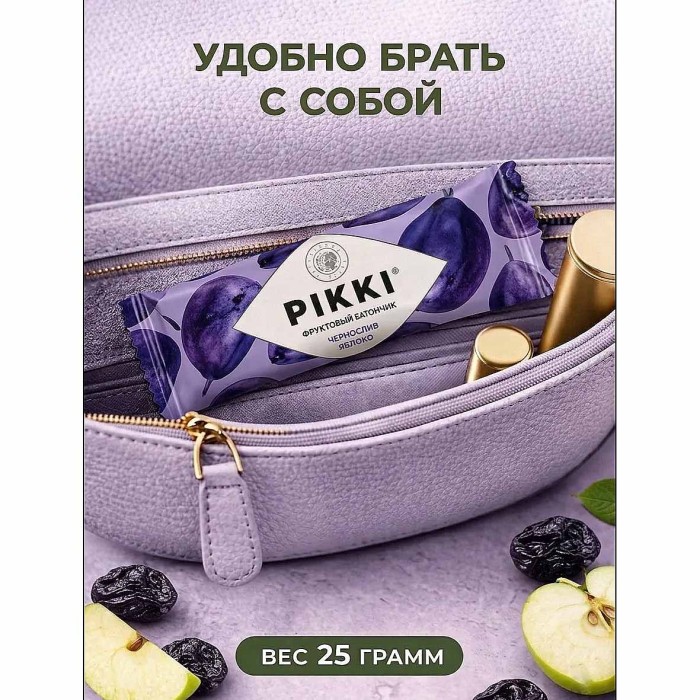 Батончик фруктовый Pikki чернослив-яблоко 25г