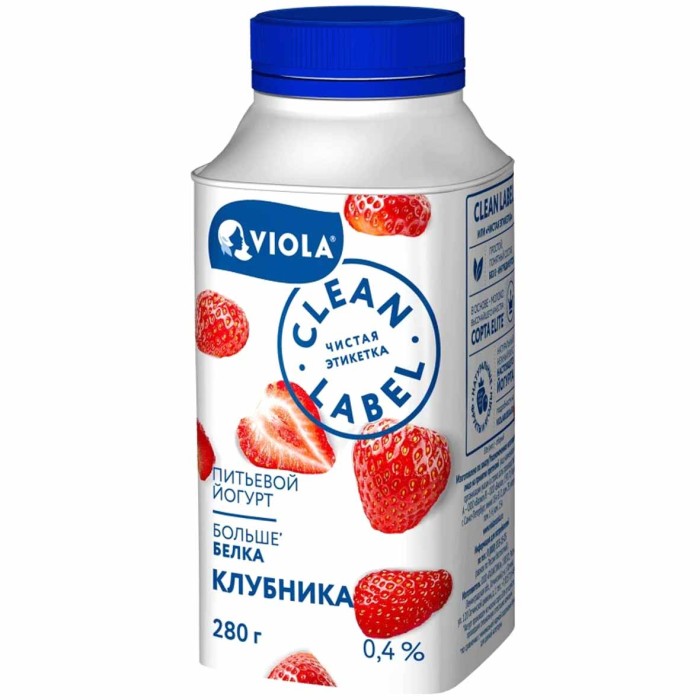 Йогурт питьевой Viola Clean Label Клубника 0,4% 280гр пэт