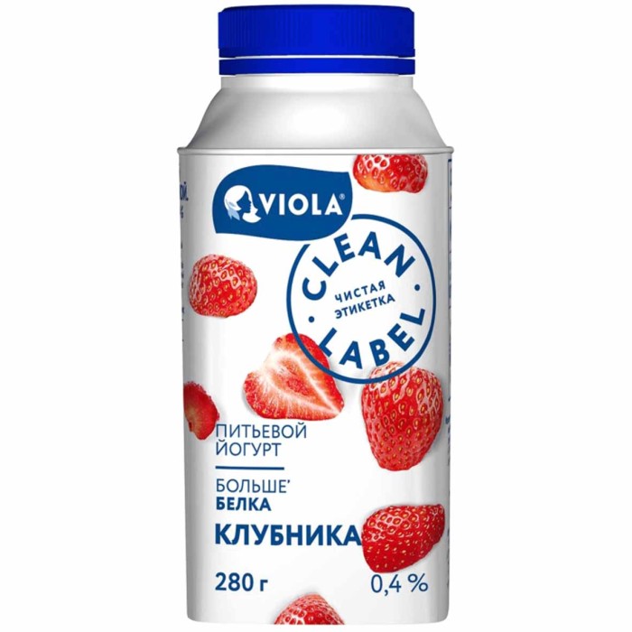 Йогурт питьевой Viola Clean Label Клубника 0,4% 280гр пэт
