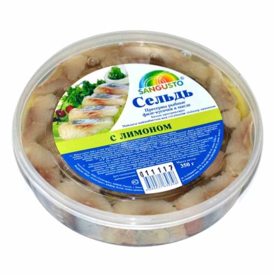 Сельдь Sangusto филе-кусочки в масле с лимоном 350гр пэт