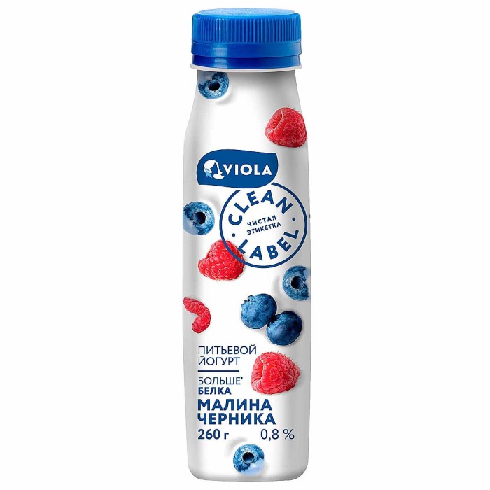 Йогурт питьевой Clean Label с малиной и черникой 0,8% 260мл пэт