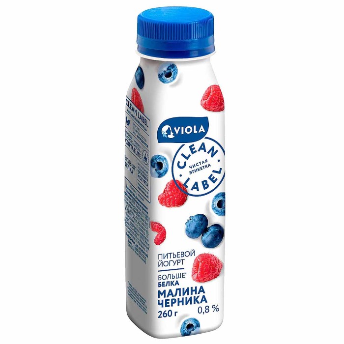 Йогурт питьевой Clean Label с малиной и черникой 0,8% 260мл пэт