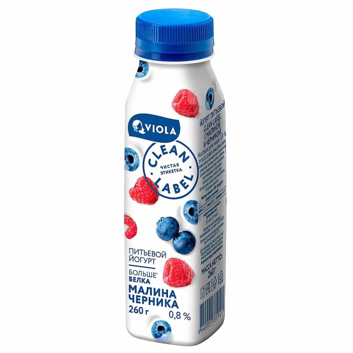 Йогурт питьевой Clean Label с малиной и черникой 0,8% 260мл пэт