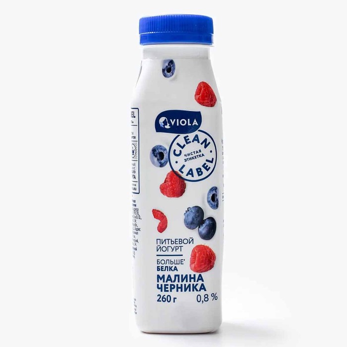 Йогурт питьевой Clean Label с малиной и черникой 0,8% 260мл пэт