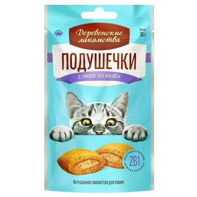 Подушечки для кошек Деревенские лакомства с пюре из краба 30гр д/п