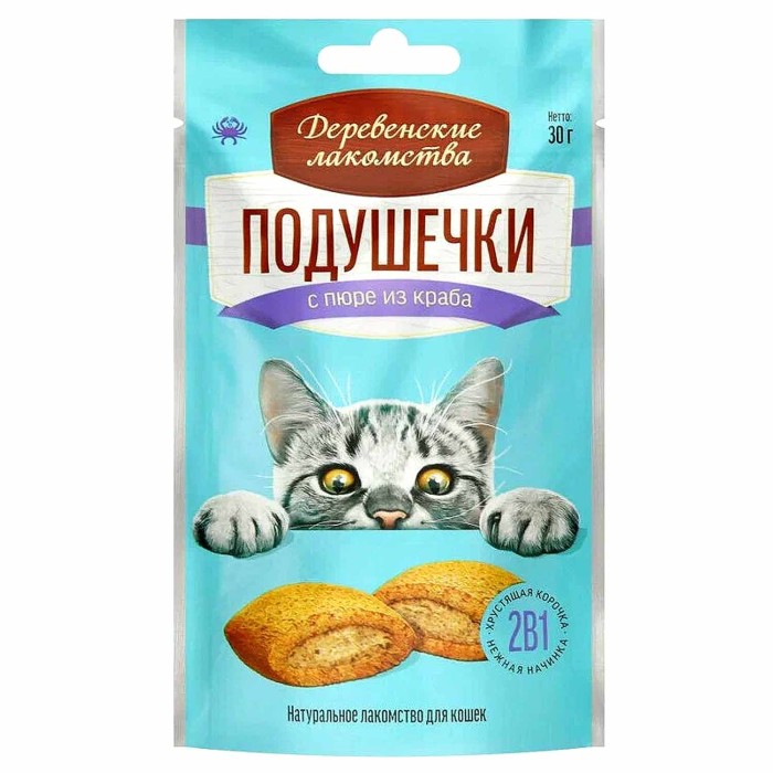 Подушечки для кошек Деревенские лакомства с пюре из краба 30гр д/п