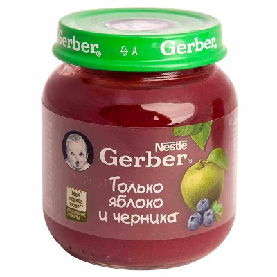 Пюре Gerber яблоко-черника с 5мес 130гр ст/б