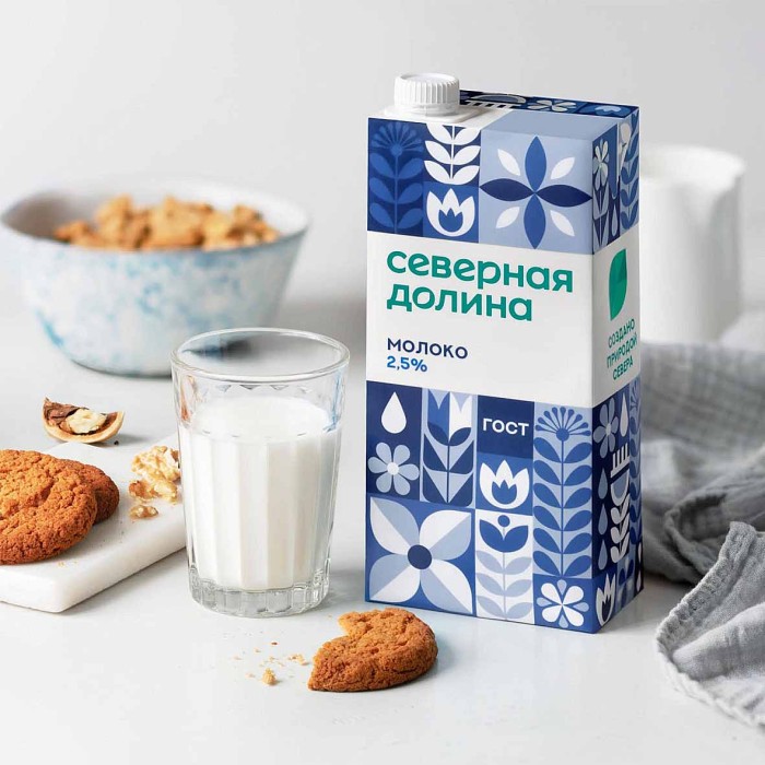 Молоко Северная Долина ультрапастеризованное 2,5%  950гр т/п