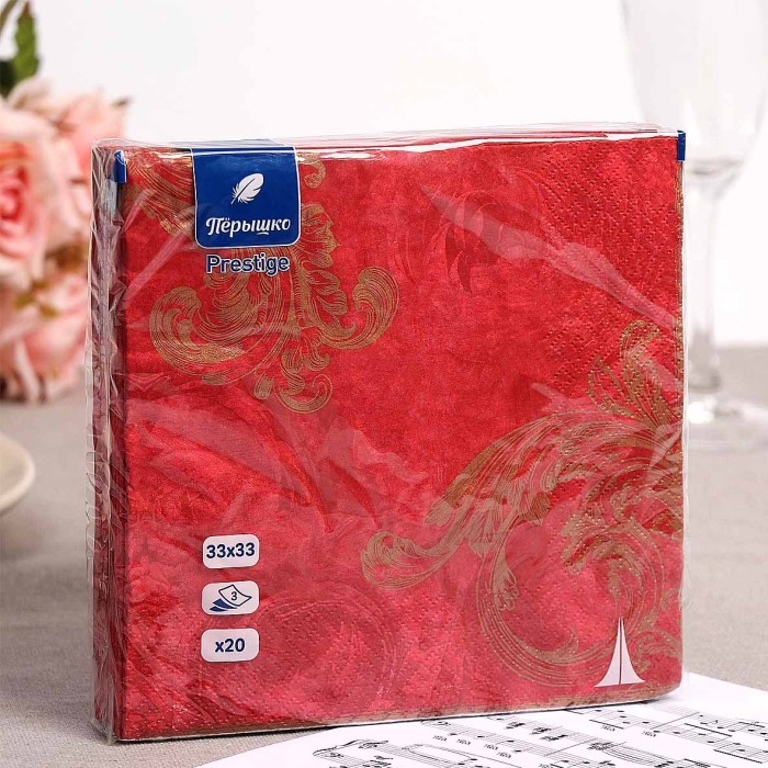 Салфетки бумажные Pero Prestige Красный бархат 3сл 33х33см 20л