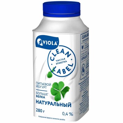 Йогурт питьевой Viola Clean Label Натуральный 0,4% 280гр пэт