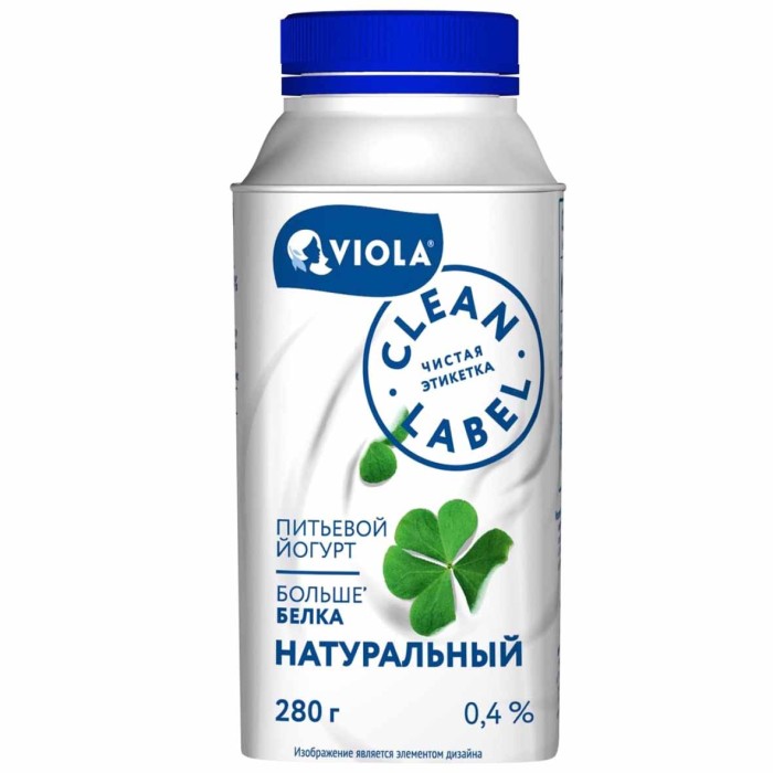 Йогурт питьевой Viola Clean Label Натуральный 0,4% 280гр пэт