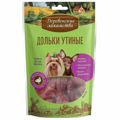 Лакомство для собак Деревенские лакомства дольки утиные 55гр д/п
