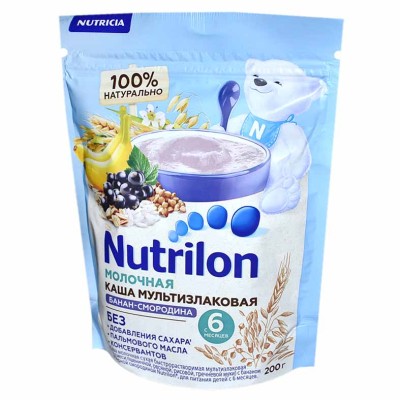 Каша Nutrilon мультизлаковая молочная банан-черная смородина с 6мес 200гр д/п