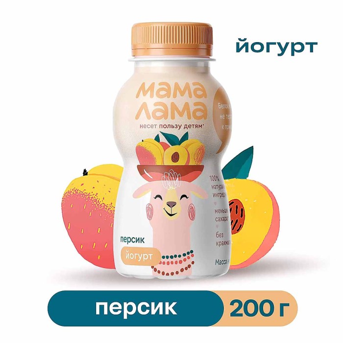 Йогурт питьевой Мама Лама Персик 2,5% 200гр пэт