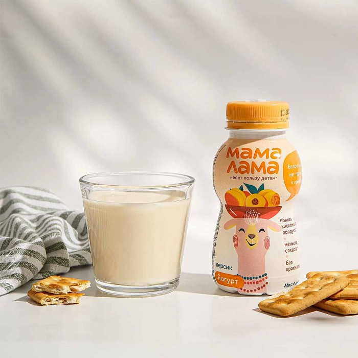 Йогурт питьевой Мама Лама Персик 2,5% 200гр пэт