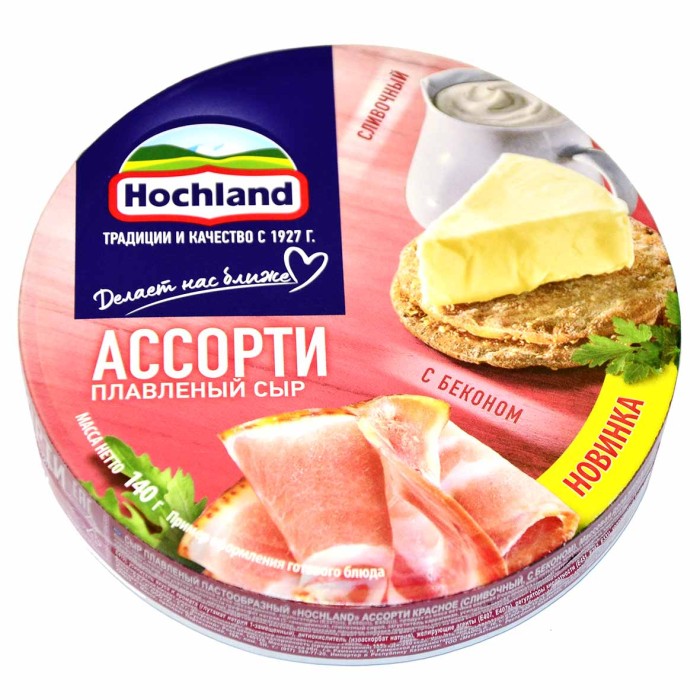 Сыр плавленый Hohland Ассорти сливочный с беконом 140гр к/у