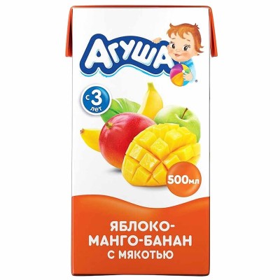 Сок Агуша яблоко-манго-банан 500мл т/п