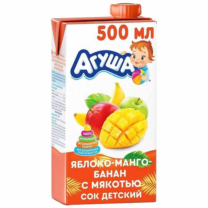Сок Агуша яблоко-манго-банан 500мл т/п