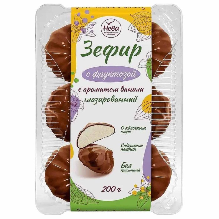 Зефир Нева с ароматом ванили с фруктозой глазир 200гр м/у