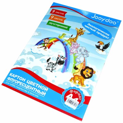 Картон цветной Jooydoo флуоресцентный двухсторонний 9л 9цв арт2119