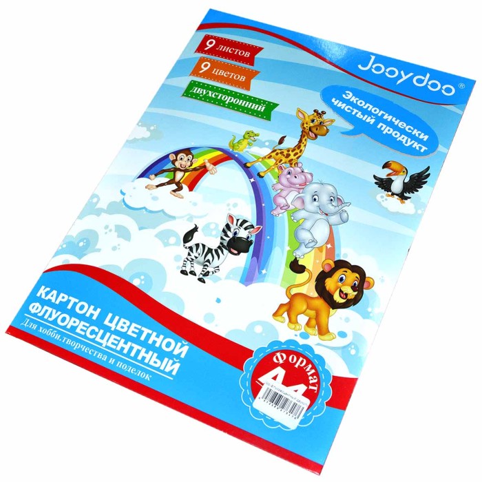 Картон цветной Jooydoo флуоресцентный двухсторонний 9л 9цв арт2119