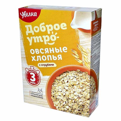 Хлопья овсяные Увелка быстрые с пшеничными отрубями 400гр к/у
