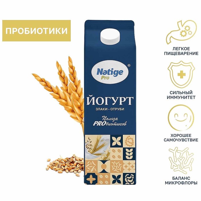 Йогурт Nәtige Pro злаки-отруби 1,5% 900гр т/п