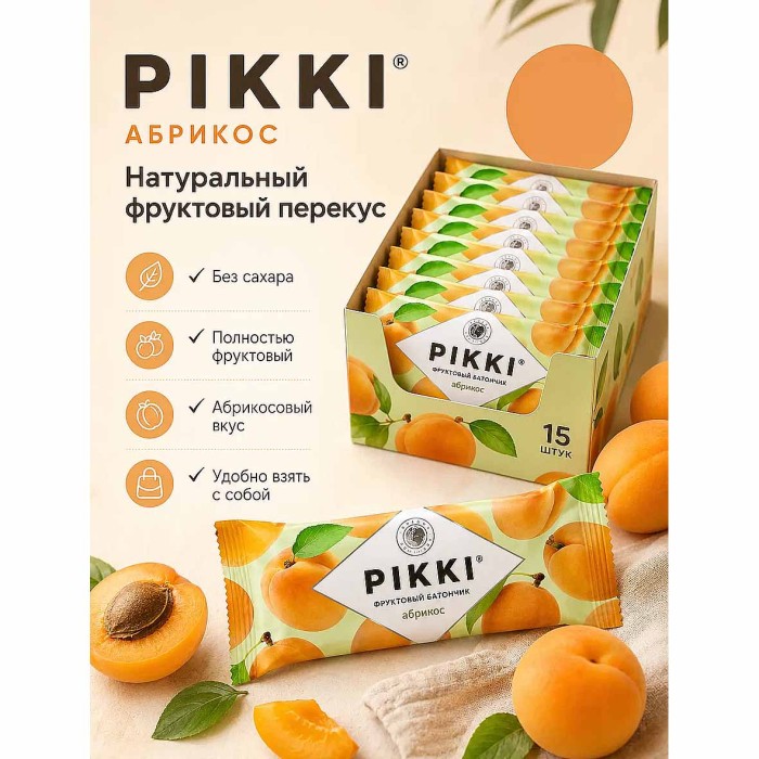 Батончик фруктовый Pikki абрикос-яблоко 25г