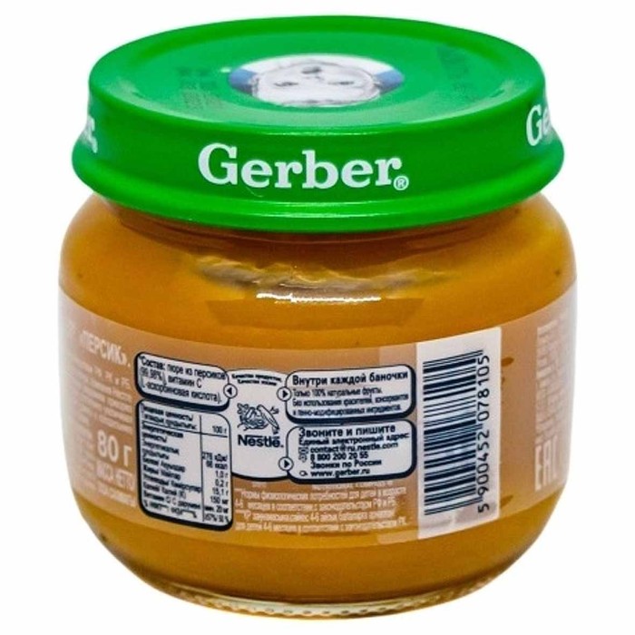 Пюре Gerber персик с 4мес 80гр ст/б